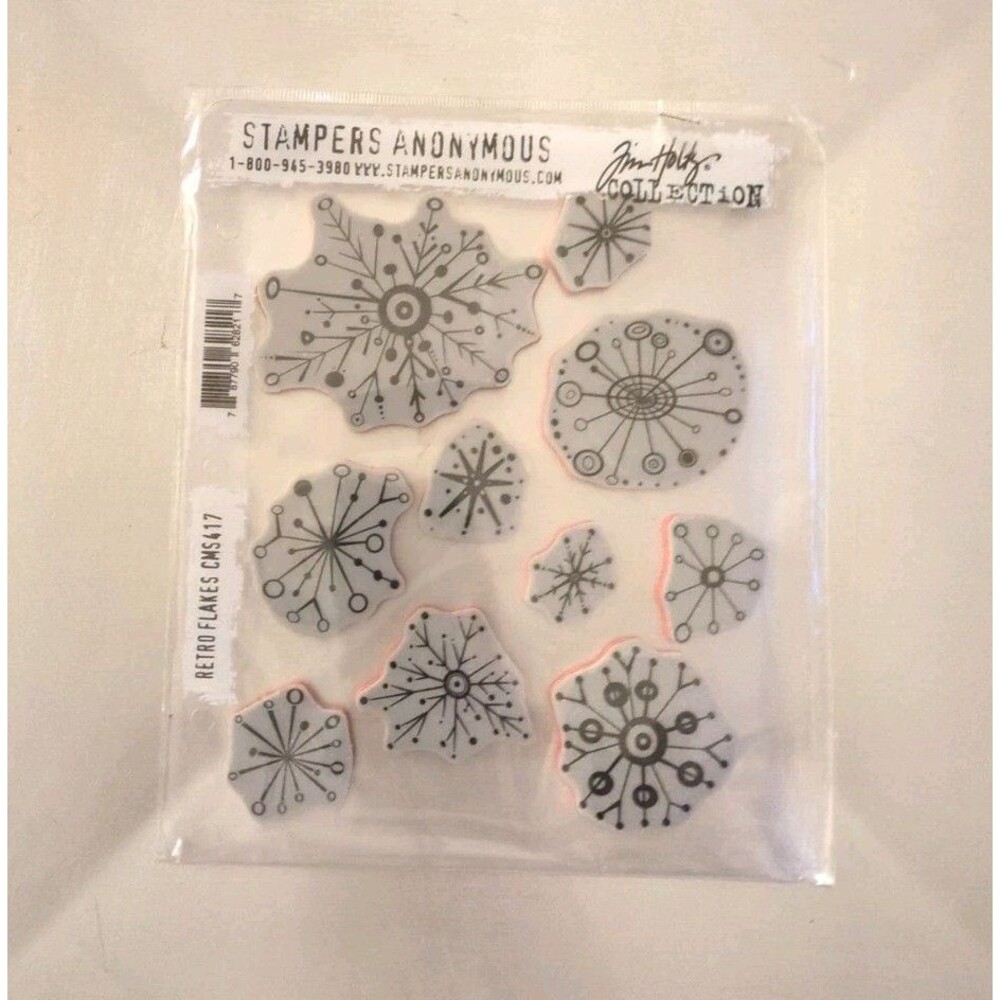 Tim Holtz Retro Flakes Snowflakes Cling Stamp Set CMS417 Stampers Anonymous